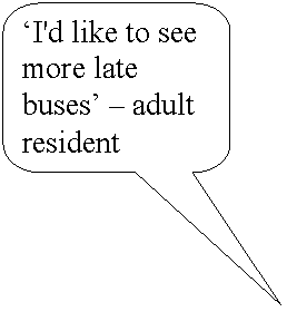 Rounded Rectangular Callout: ‘I'd like to see more late buses’ – adult resident