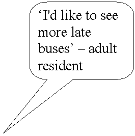 Rounded Rectangular Callout: ‘I'd like to see more late buses’ – adult resident